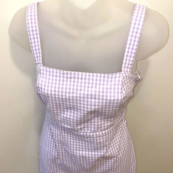 Hollister Women’s Dress Purple Gingham Stretch Slit Square Neck small S - Picture 4 of 5